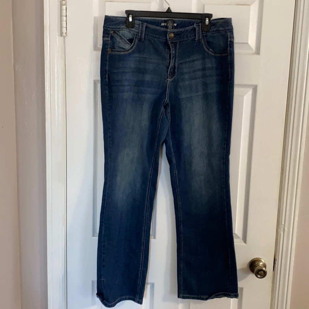 Lane Bryant boot cut jeans with embroidery on the pockets